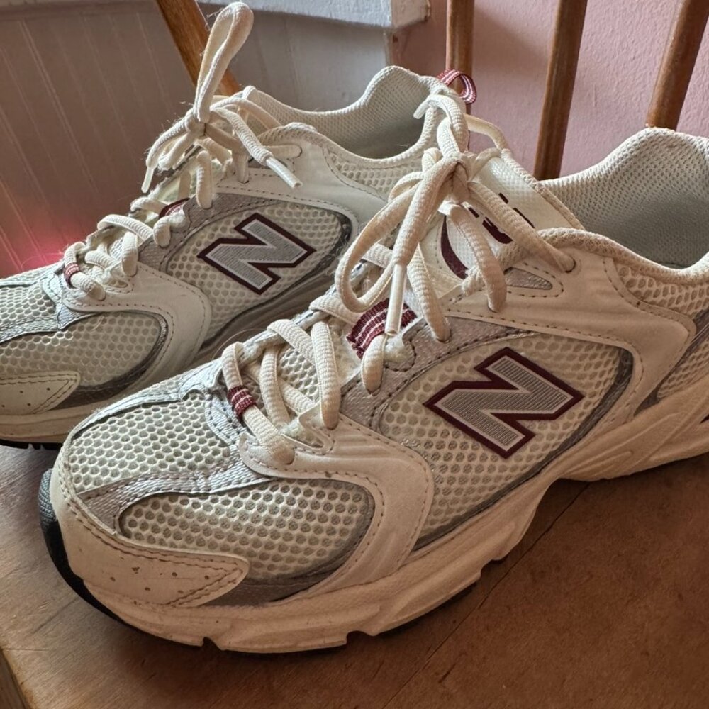 New Balance White and Maroon Athletic Sneakers - Picture 2 of 6